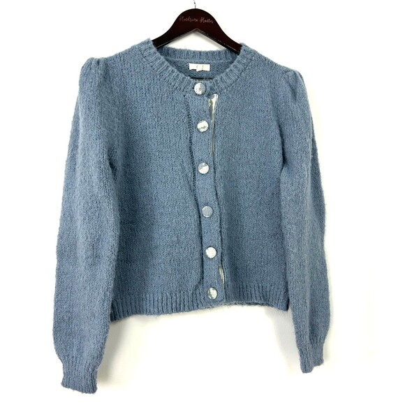 Easel Women M Blue Soft Cozy Warm Knit Short Cardigan Sweater Button Up 1116E3 - Picture 2 of 10